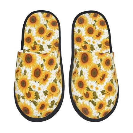 

Fuzoiu Modern Elegant Sunflower Print Unisex Furry Slippers Plush Indoor Shoes Trendy House Slippers Anti-Skid EVA Sole House Shoes for Home Office and Travel -Large
