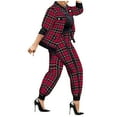 thumbnail image 2 of Women Fashion Plaid Print 2 Piece Outfit Zip Up Long Sleeve Jacket Long Pants Set Work Suits Tracksuit, 2 of 7