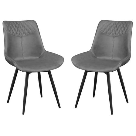 Benjara Leatherette Dining Chair with Diamond Pattern Stitching, Set of 2, Gray