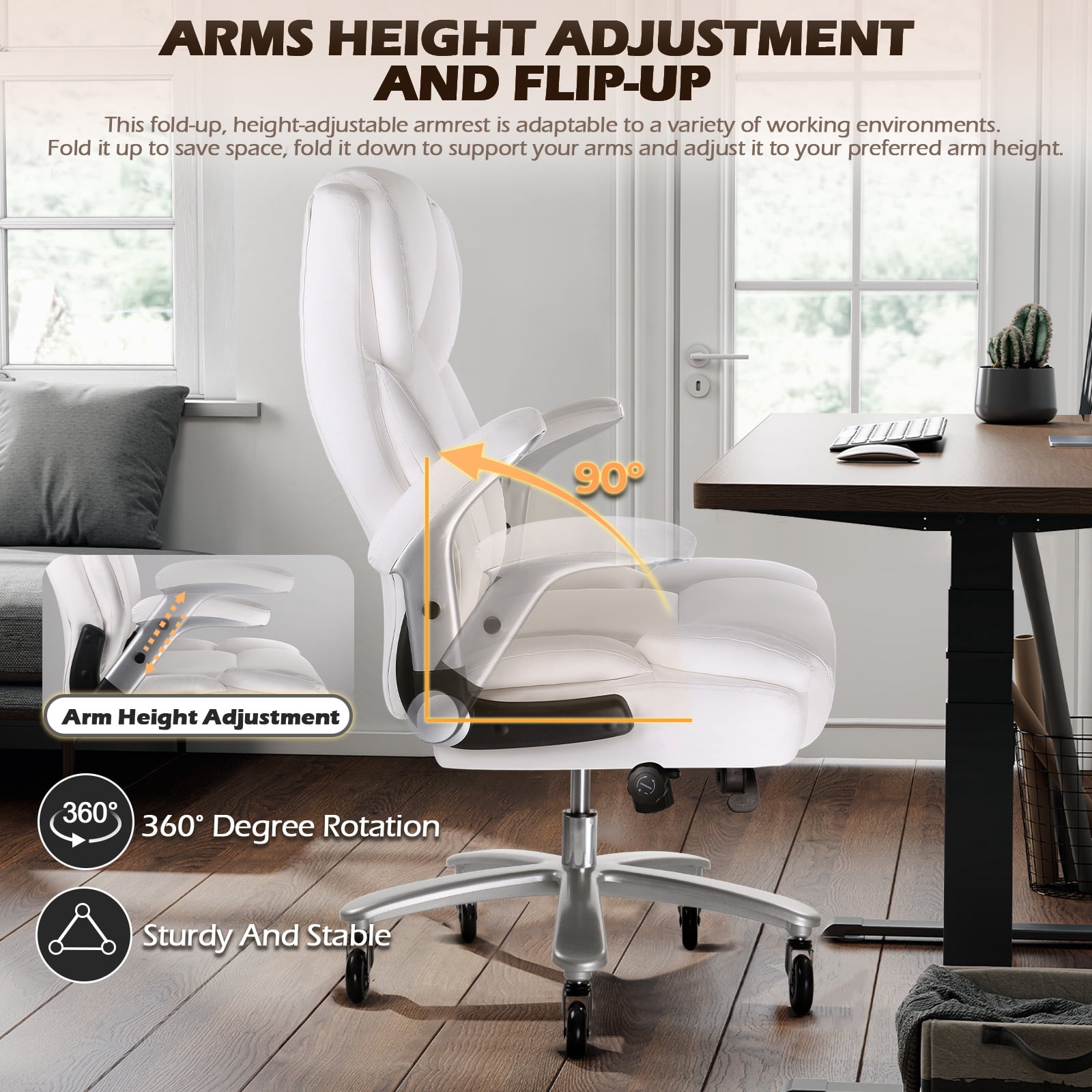 Waleaf Big and Tall Executive Office Chair with Flip-up & Adjustable Arms-Adjustable Lumbar Support,Heavy Duty High Back Computer Chair for Adults