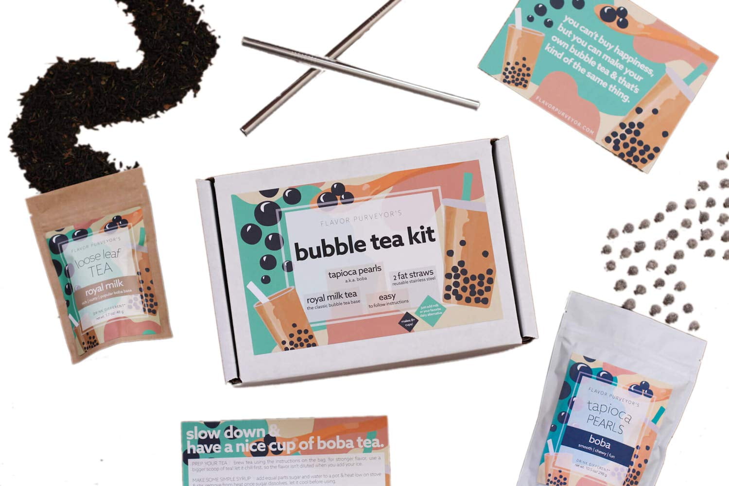 Flavor Purveyor DIY Bubble Tea Kit! Includes Boba Tapioca Pearls, Royal Milk Loose Leaf Tea