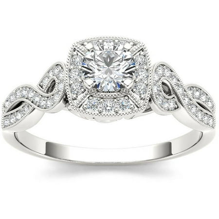 Imperial 1/2 Carat T.W. Diamond Criss-Cross Shank Single Halo Vintage 14kt White Gold Engagement Ring