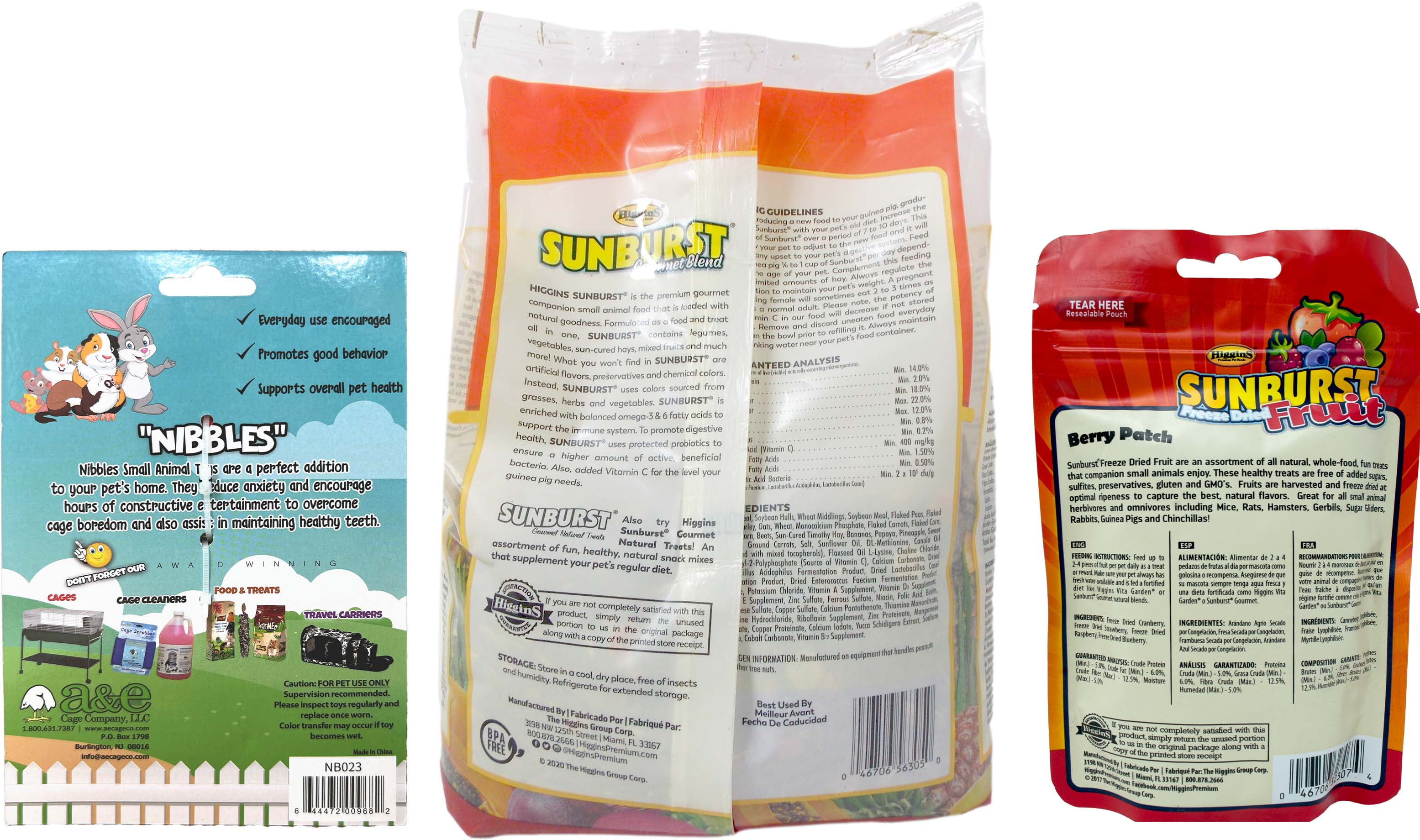 Higgins Sunburst Gourmet Blend Guinea Pig Food (3 Lbs) with Sunburst Berry Patch Treats (.52 Ounces) + MerlinsMart Zine | Chews