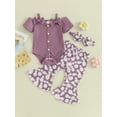 thumbnail image 2 of vera natura Baby Girls Spring Outfits Short Sleeve Bow Front Romper + Flare Pants + Headband Set Clothes, 2 of 9