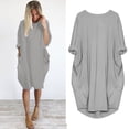 thumbnail image 5 of Lisingtool Plus Size Dress Women's Pocket Loose Dress Ladies Round Neck Casual Knee Length Dress Womens Dresses Grey, 5 of 5