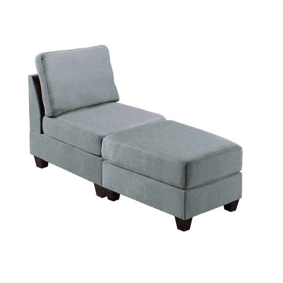 JERFIT Modern Gray Modular Chair and Ottoman Set with Linen-Like Fabric for Living Room