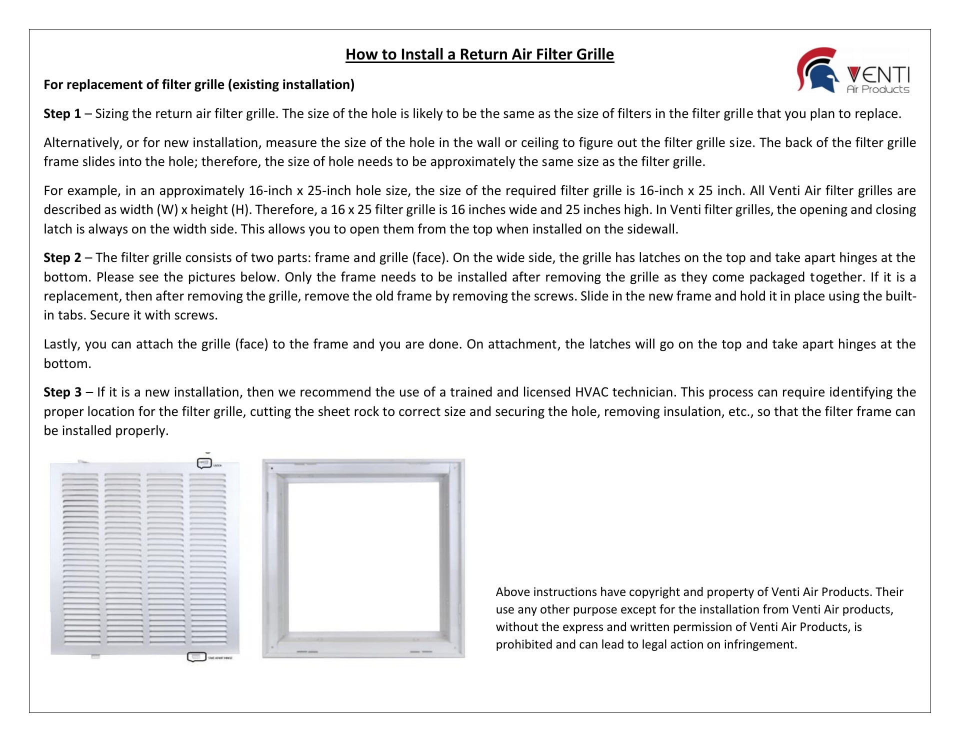 Venti Air 12 in x 12 in Square Return Air Filter Grille Free 2 3