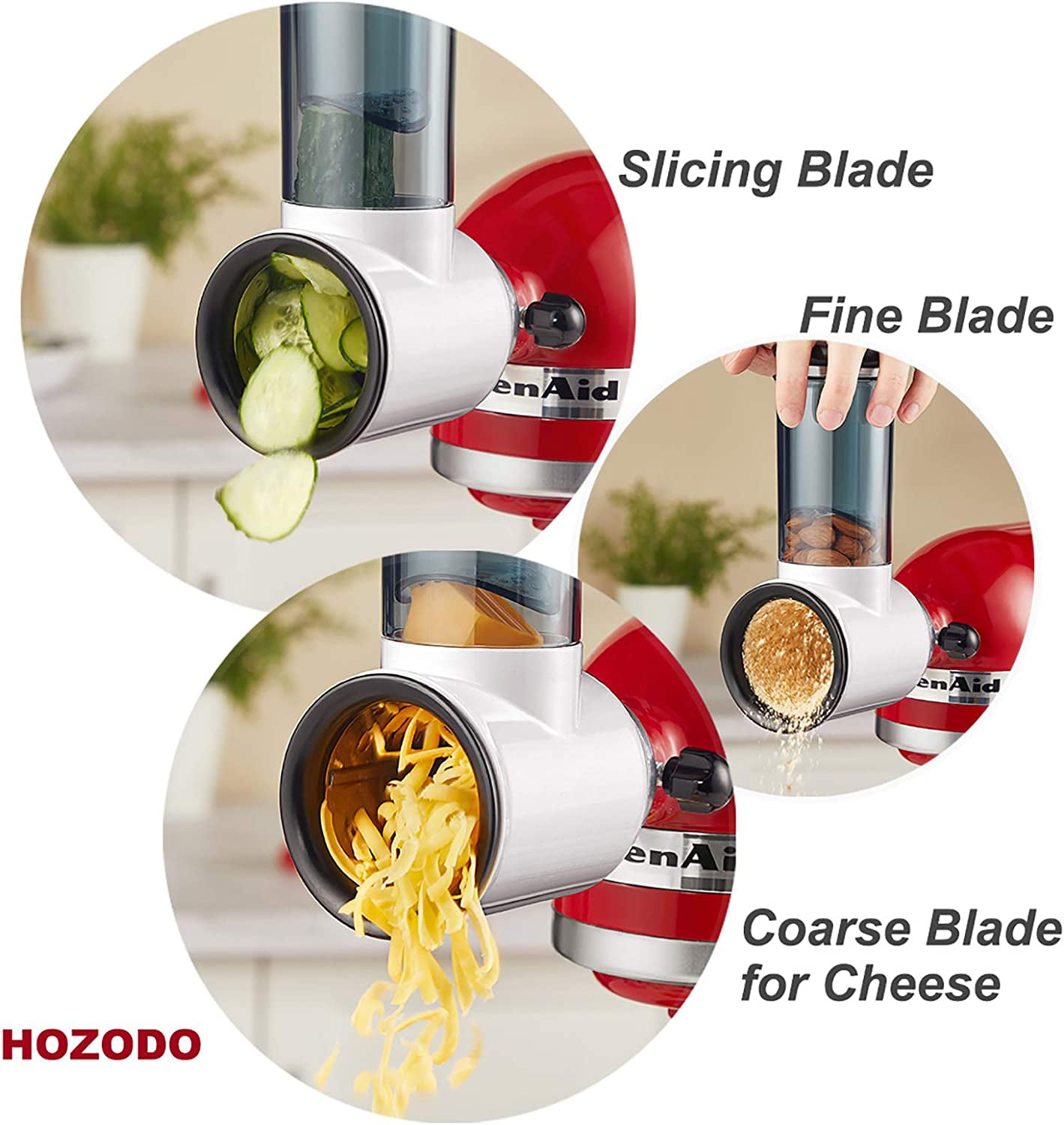 HomeLike HLG1860 Slicer Shredder Attachment for KitchenAid Stand Mixers,  Vegetable Slicer Attachment for Kitchenaid, Cheese Grater Attachment fo
