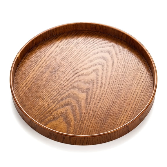 Ottoman Tray, Solid Black Walnut Large Round Tray, 9.45" Raised Edge Wooden Platter for Coffee, Tea & Cozy Fall Decor