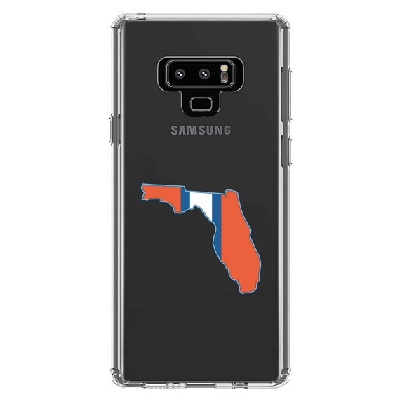 DistinctInk Clear Shockproof Hybrid Case for Samsung Galaxy Note 9 - TPU Bumper Acrylic Back Tempered Glass Screen Protector - Orange & Blue State of Florida