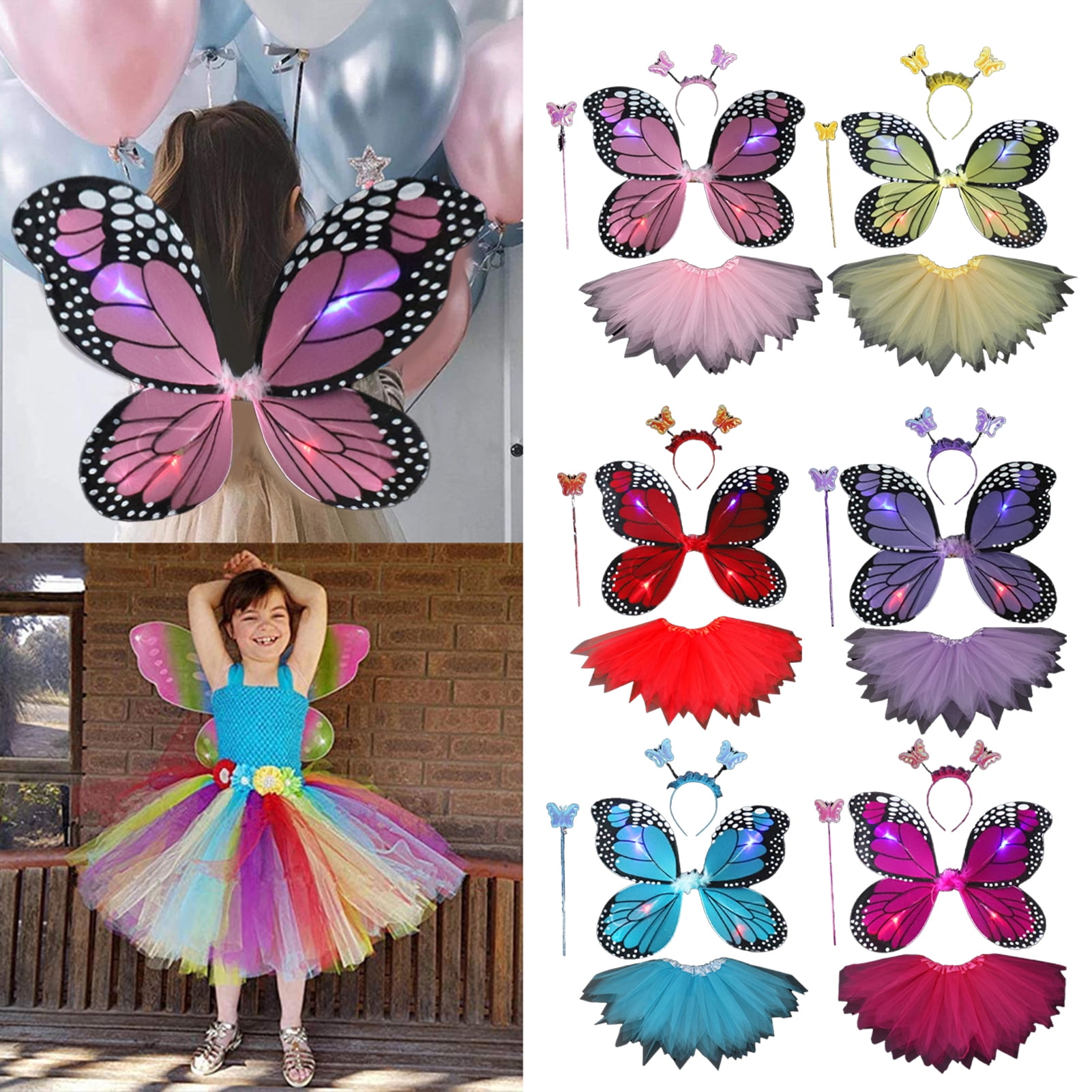 Dropship Luminous Butterfly Wings Skirt Set LED Light Butterfly Wings Party  Princess Dress Angel Luminous Wings Girl Gift Birthday Decor to Sell Online  at a Lower Price
