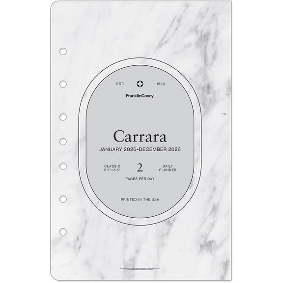 FranklinCovey - Carrara Planner Refill | Two Pages Per Day Ring-Bound (Classic, Jan 2026 - Dec 2026)