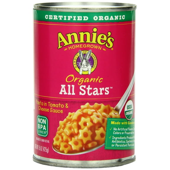 Annie's Organic All Stars Canned Pasta in Tomato & Cheese Sauce 15 oz -Pack of 12