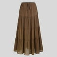 thumbnail image 2 of vigerkar Women’s Boho Elastic High Waist Pleated A-Line Flowy Swing Asymmetric Tiered Maxi Long Skirt Dresses Brown, L, 2 of 3