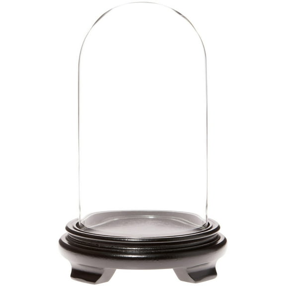 Plymor 4.5" x 8" Glass Display Dome Cloche (Black Wood Veneer Footed Base)