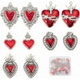 thumbnail image 1 of 1 caja de 20 dijes de corazón estilo gótico, dijes del Sagrado Corazón a granel, dijes de plata, corazón rojo, cardos y espinas, dije de esmalte elegante, 1 of 6