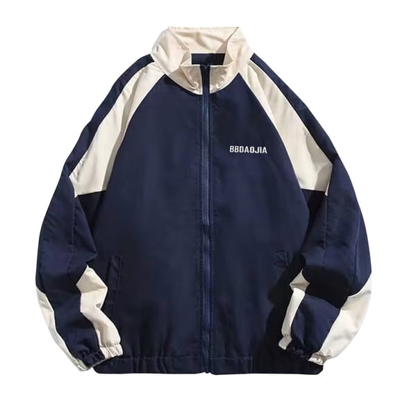IROINNID Men's Color Block Full Zip Track Jacket Stand Collar Long Sleeve Lightweight Casual Windbreaker Top with Side Pockets Fall Spring Outerwear