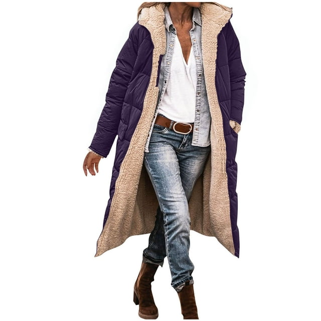 yardsong Manteau Long Matelassé en Sherpa - Veste à Capuche Zippée Réversible Doublée en Molleton pour Femme Violet,XXXXXL