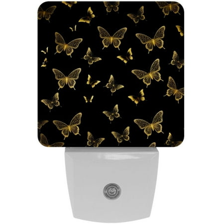 

2-Pin Plug into Wall [2 Pack] Golden Butterflies Decorative Night Light with Auto Dusk to Dawn Sensor Square LED 0.5W Plastic Night Light