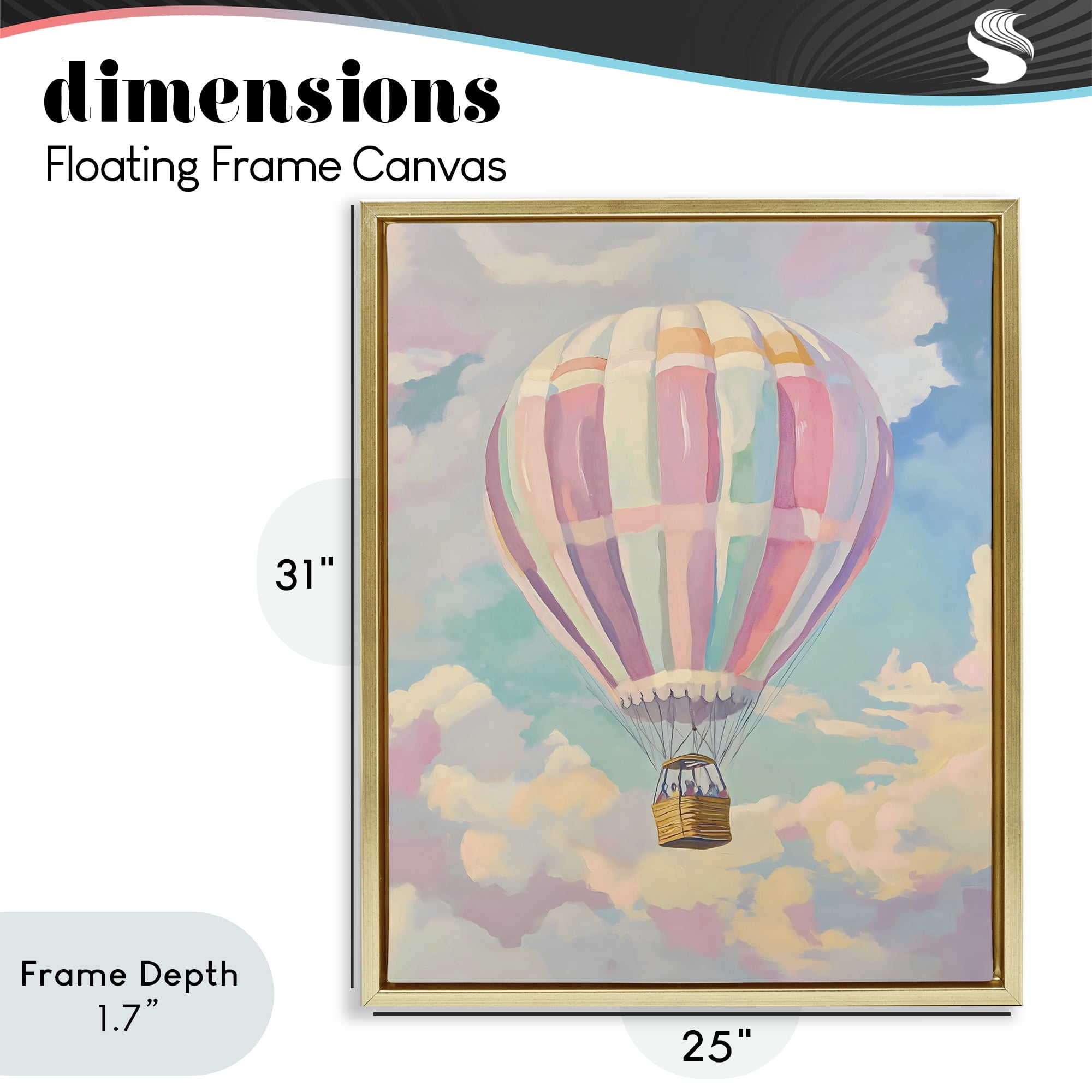 Stupell Industries Pastel Hot Air Balloon Gold Framed Floater Canvas Wall Art, design by The Prints Vibe