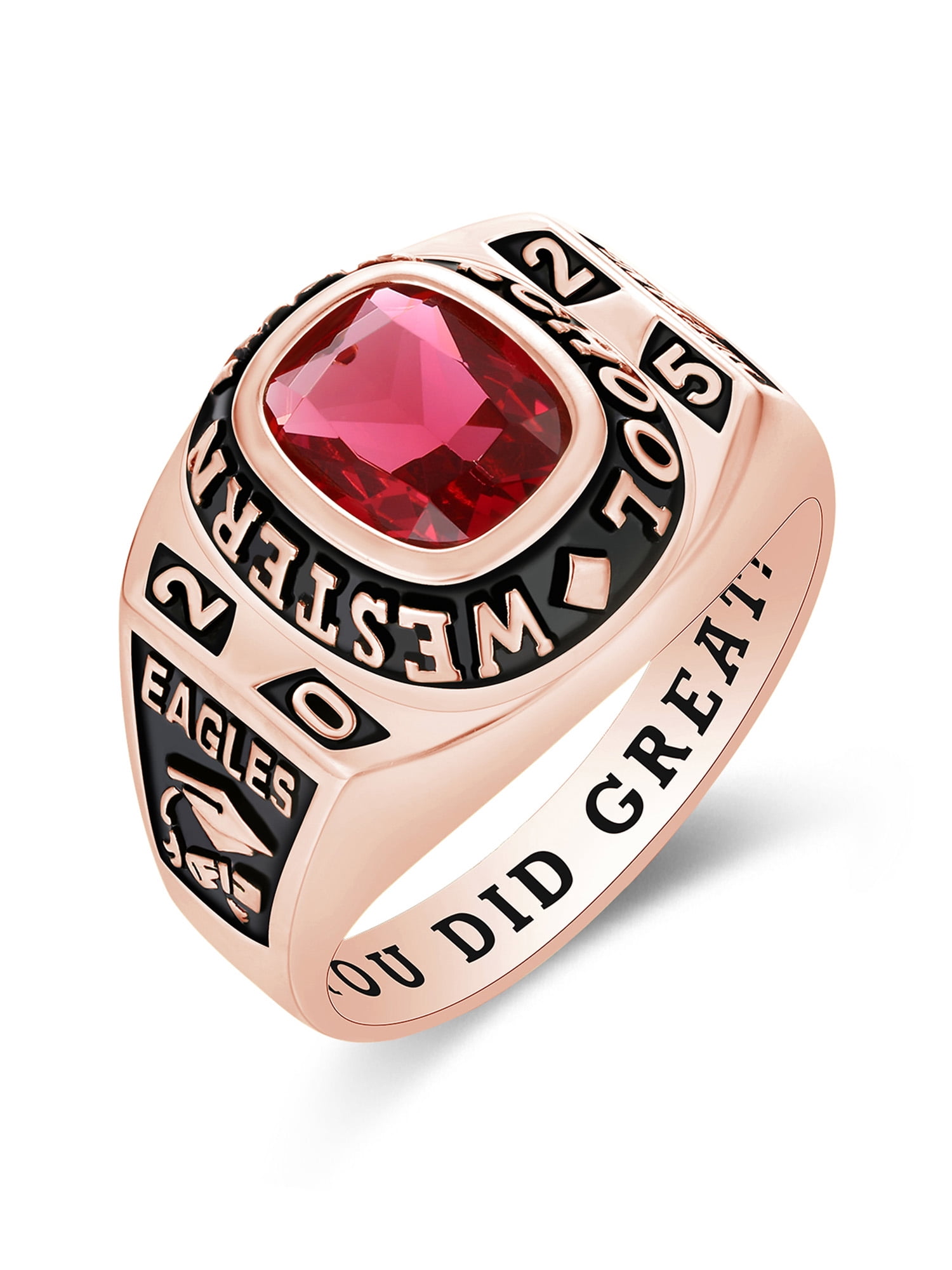 Mementos USA Personalized Sterling Silver Class Ring for Men High School and College-Rose Gold-Honor