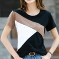 thumbnail image 2 of Uaswgudfs Women's Geometric Color-Block Short Sleeve T-Shirt: Round Neck Summer Top with Soft Breathable Cotton Blend & Modern Casual Style Coffee XL, 2 of 3