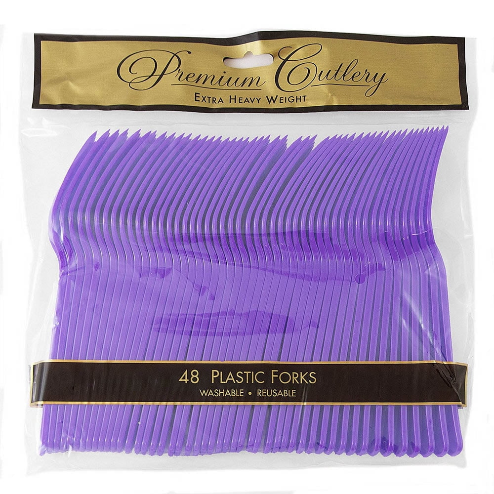 JAM Paper Premium Utensils Party Pack, Plastic Forks, Purple, 50 Disposable Forks/Pack
