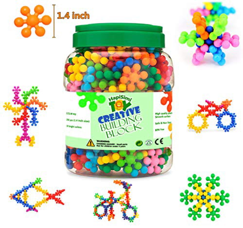 SHAWE Kids Building Block Toy Safe Material for Kids Educational Games Sensory Fidget Toys Interlocking Solid PE Plastic Building Sets 90 Pieces Mighty Molecules Big Size STEM Toys 