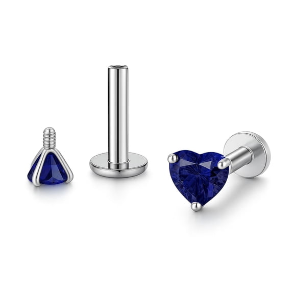 Small Heart Solitaire Flat Back Stud Earrings Body Piercings by Ginger Lyne 2 Sets 3mm CZ Stainless Steel 16g 6mm and 8mm Lengths