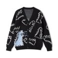 thumbnail image 6 of Liacowi Women Juniors Knitted Cardigan Long Sleeve Dinosaur Print V Neck Sweater Button Down Casual Loose Pullover Knitwear, 6 of 8