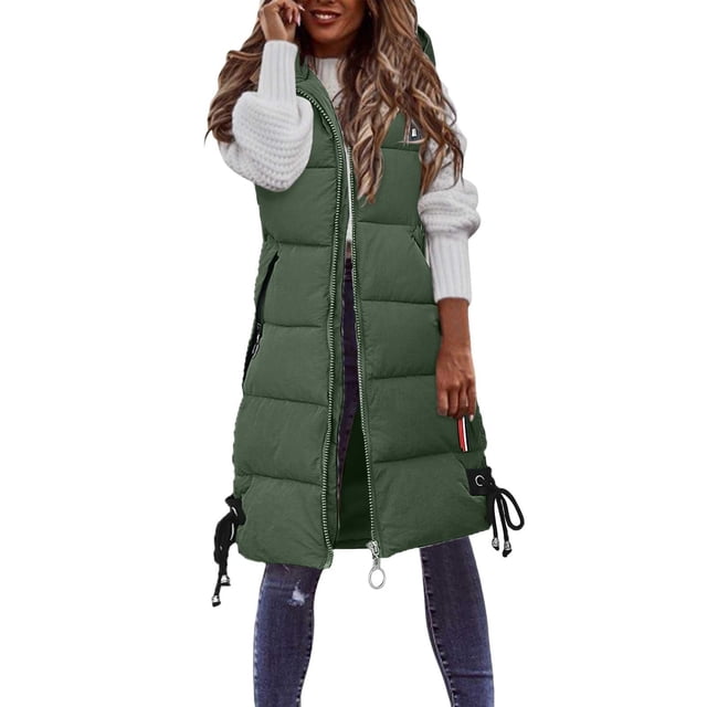 TOWED22 Manteau Long Sans Manches pour Femmes avec Capuche, Fermeture Éclair Complète, Vestes Épaisses et Chaudes Coupe-Vent (Vert, 4TG)
