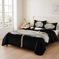 thumbnail image 2 of Queen Quilt Set 90''x96'', Flower Black Lightweight Summer Bedspread Coverlet Set with 2 Pillow Shams, Gold White Abstract Floral Aesthetic Breathable All Season Quilt Bedding for Bedroom/Guest Room, 2 of 9