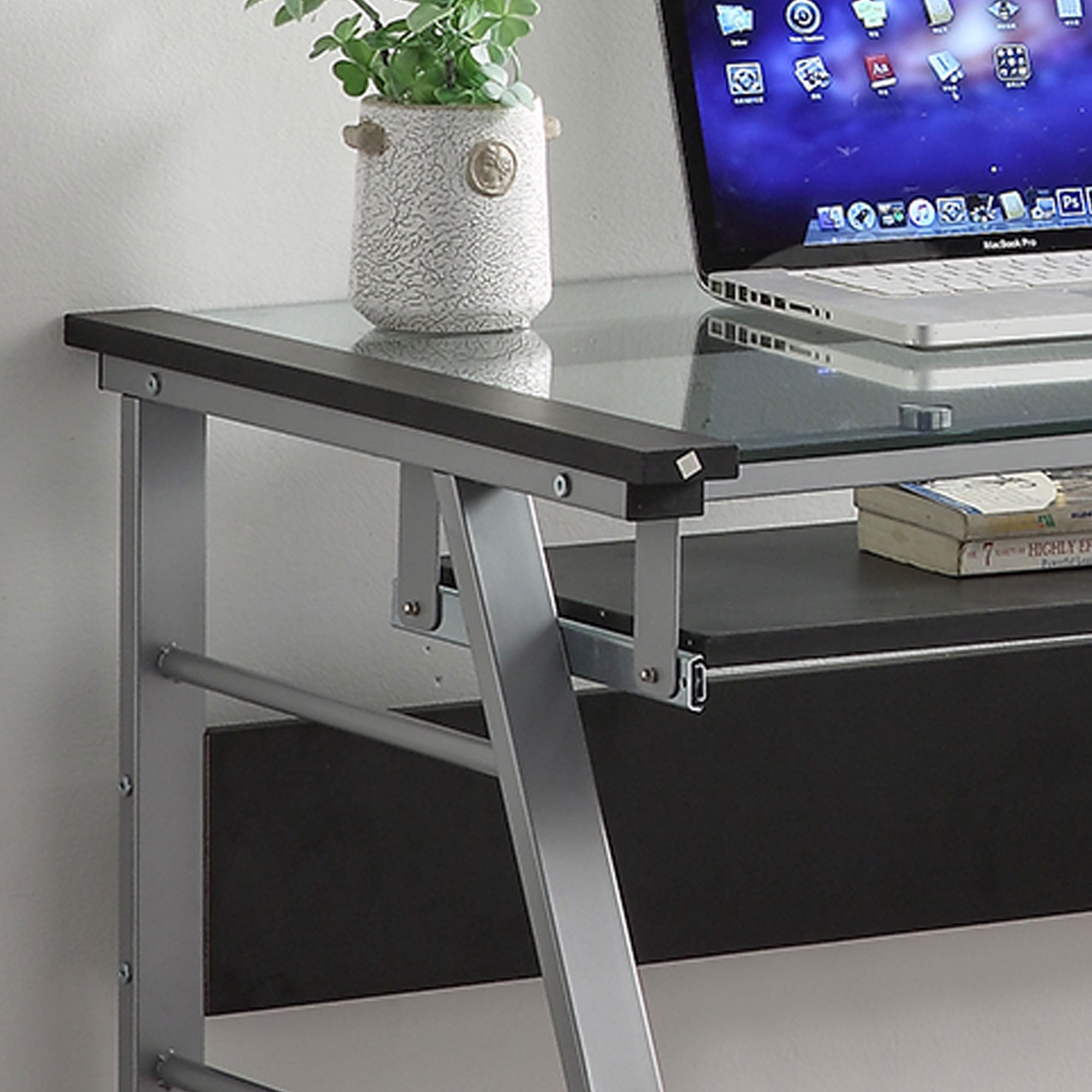 Kings Brand Furniture Chrome Metal Computer Desk – Clear Glass Top for Home Office, Study & Workspaces