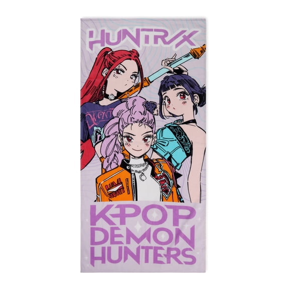 KPOP Demon Hunters Trio of Hunters Kids Beach Towel, Cotton, Purple, Netflix, 28" x 58"