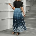thumbnail image 4 of Floral Print Round Neck Short Sleeve Long Dress Spring Summer Fashion Women's Dress Elegant Atmospheric Slim Fit Dress Going Out Dresses Blue XL, 4 of 4