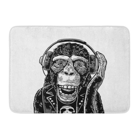 Monkey Skull KDAGR Monkey Rocker in Headphones Skull Vintage Black Engraving Doormat Floor Rug Bath Mat 23.6x15.7 inch ()