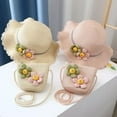 thumbnail image 7 of Girls Straw Hat Purse Bag Set Lace Brim Flowers Pearl Summer Beach Sun Hat Princess Shoulder Crossbody Bag Chin Strap, 7 of 7