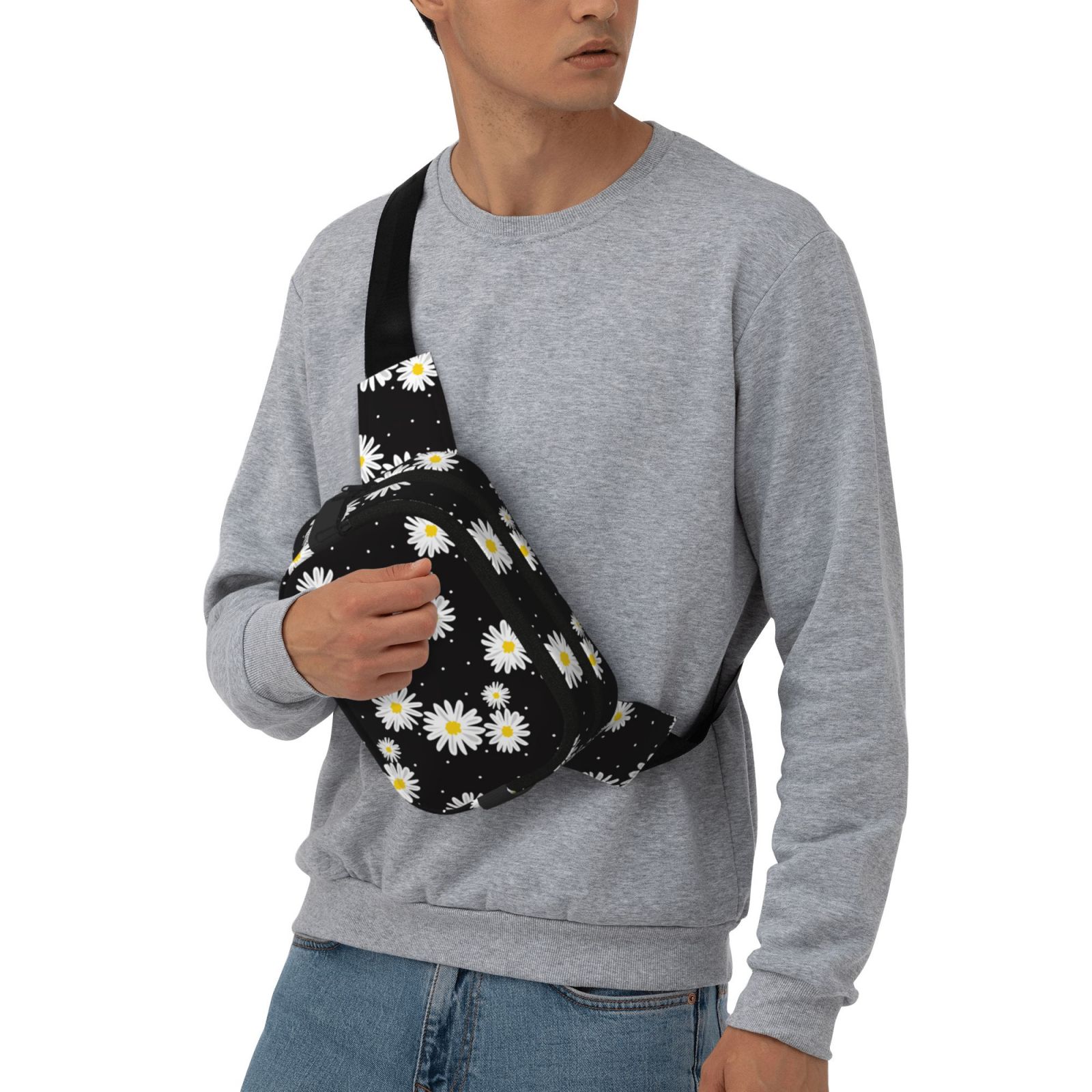 Picia Daisies Flowers Print Square Double-Layer Waist Bag Mini Adjustable Waist Belt Bag Exercise Running Travel Hiking