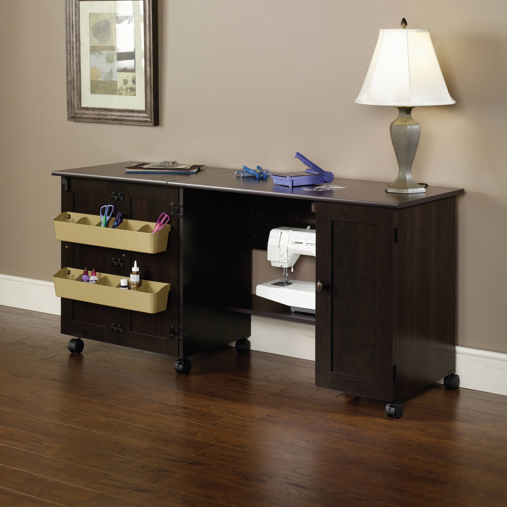 Sauder Sewing And Craft Table Multiple Finishes Walmart for craft cabinet with fold out table for your Reference