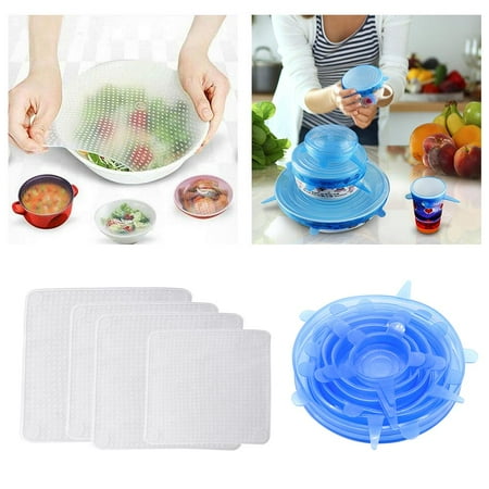 

10pcs / Set Silic Extendable Lids Reusable Seal Lid Cool Lids Blue / Clear