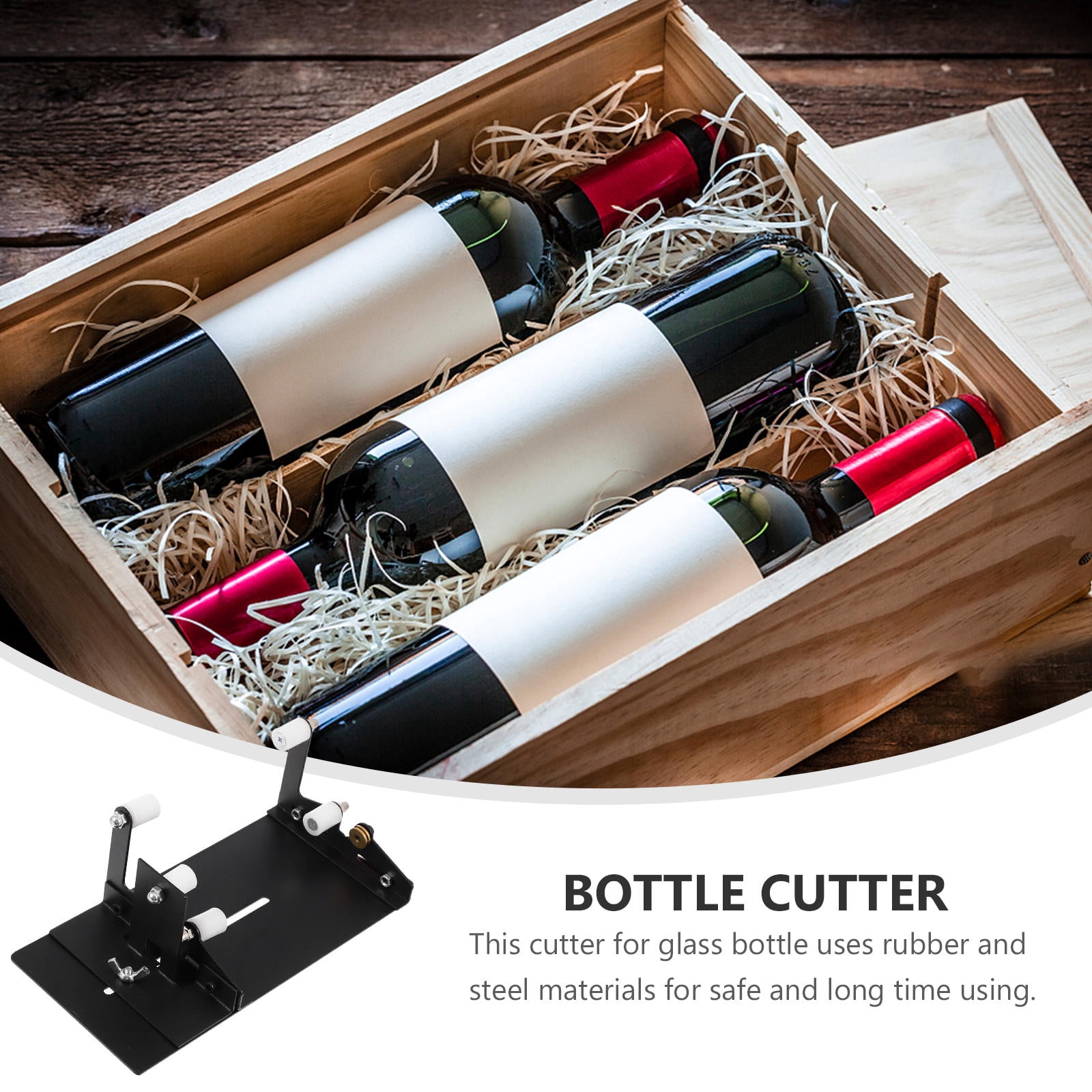 FENGGUIQU 1Set Glass Bottle Cutter Black Steel Rubber Adjustable for Wine Beer Bottle Cutting
