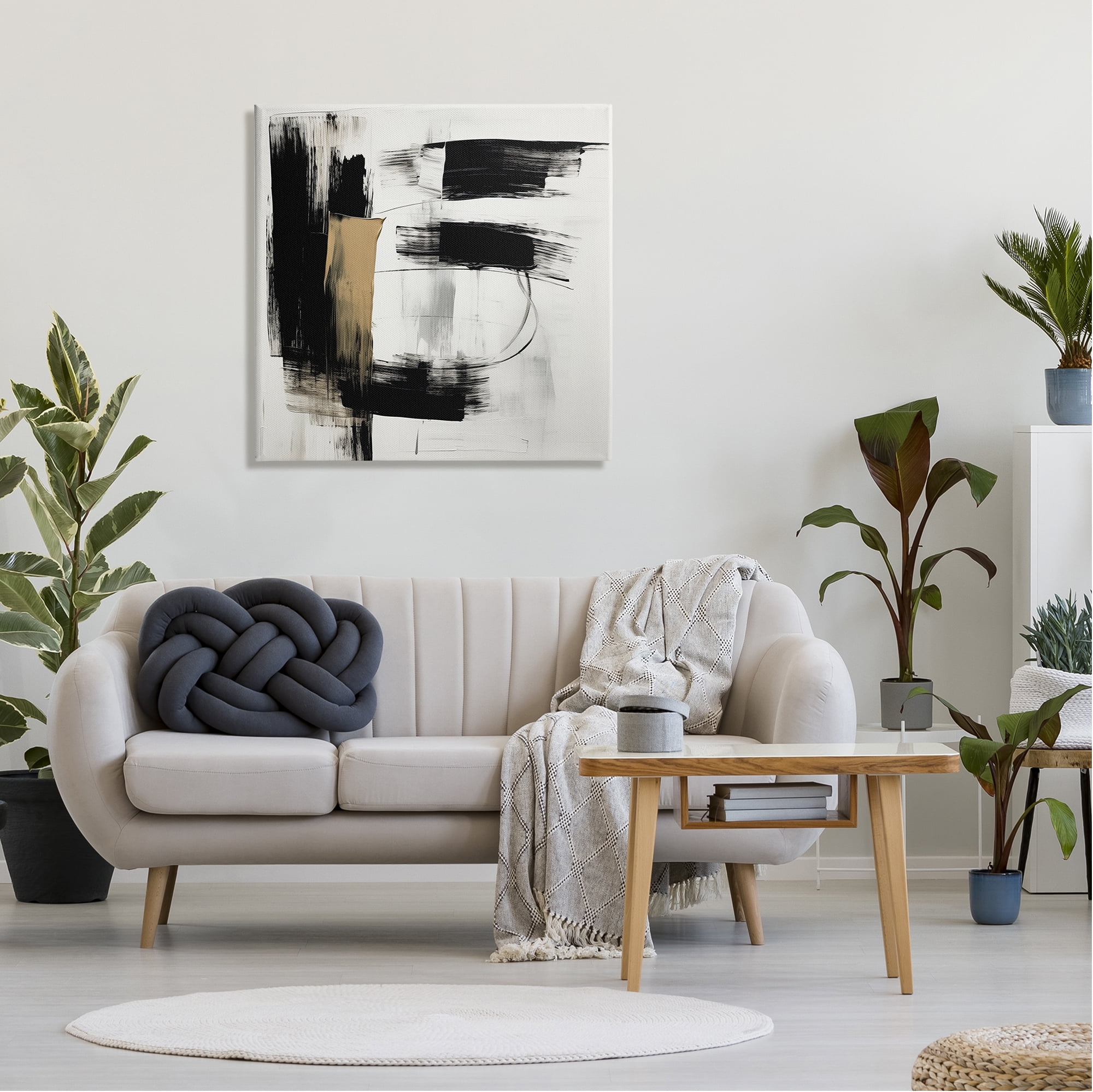 Stupell Industries Black Brush Strokes Abstract Painting Gallery Wrapped Canvas Art Print Wall Art, 30 x 30