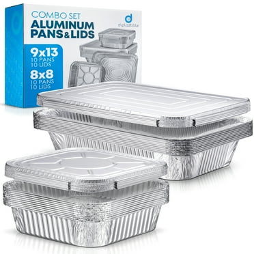 Aluminum Pans With Lids, Disposable Baking and Cake Pan Combo Set of (10pc) 8" Square And (10pc) 9''x13'' Foil Pans with Lids (Pack of 20)