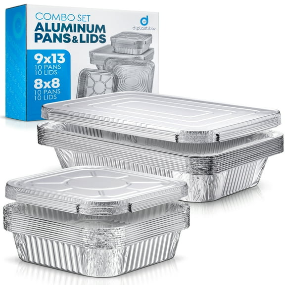 Aluminum Pans With Lids, Disposable Baking and Cake Pan Combo Set of (10pc) 8" Square And (10pc) 9''x13'' Foil Pans with Lids (Pack of 20)