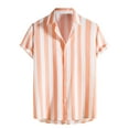 thumbnail image 5 of INSPIRE CHIC Mens Stripe Shirt Short Sleeved Color Block Button Down Beach Shirt L Pink, 5 of 7