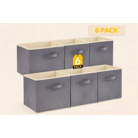 Norcho Foldable Fabric Storage Cubes with Handles, Decorative Closet & Shelf Storage Bins, 11 Inch, Gray, 6-Pack