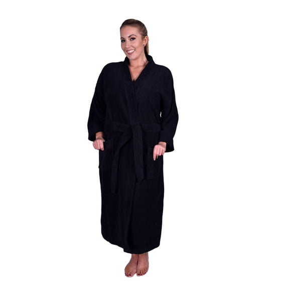 Puffy Cotton Adult Unisex Kimono Bath Robe 100% Natural Soft Cotton - Black