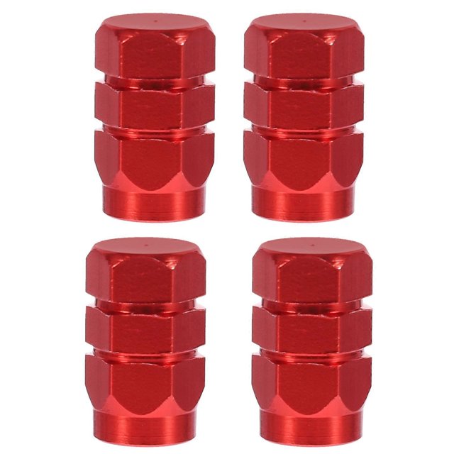4 Pcs Aluminum Alloy Car Tire Stem Caps Round Style Air Covers Tire valve cap (Red)