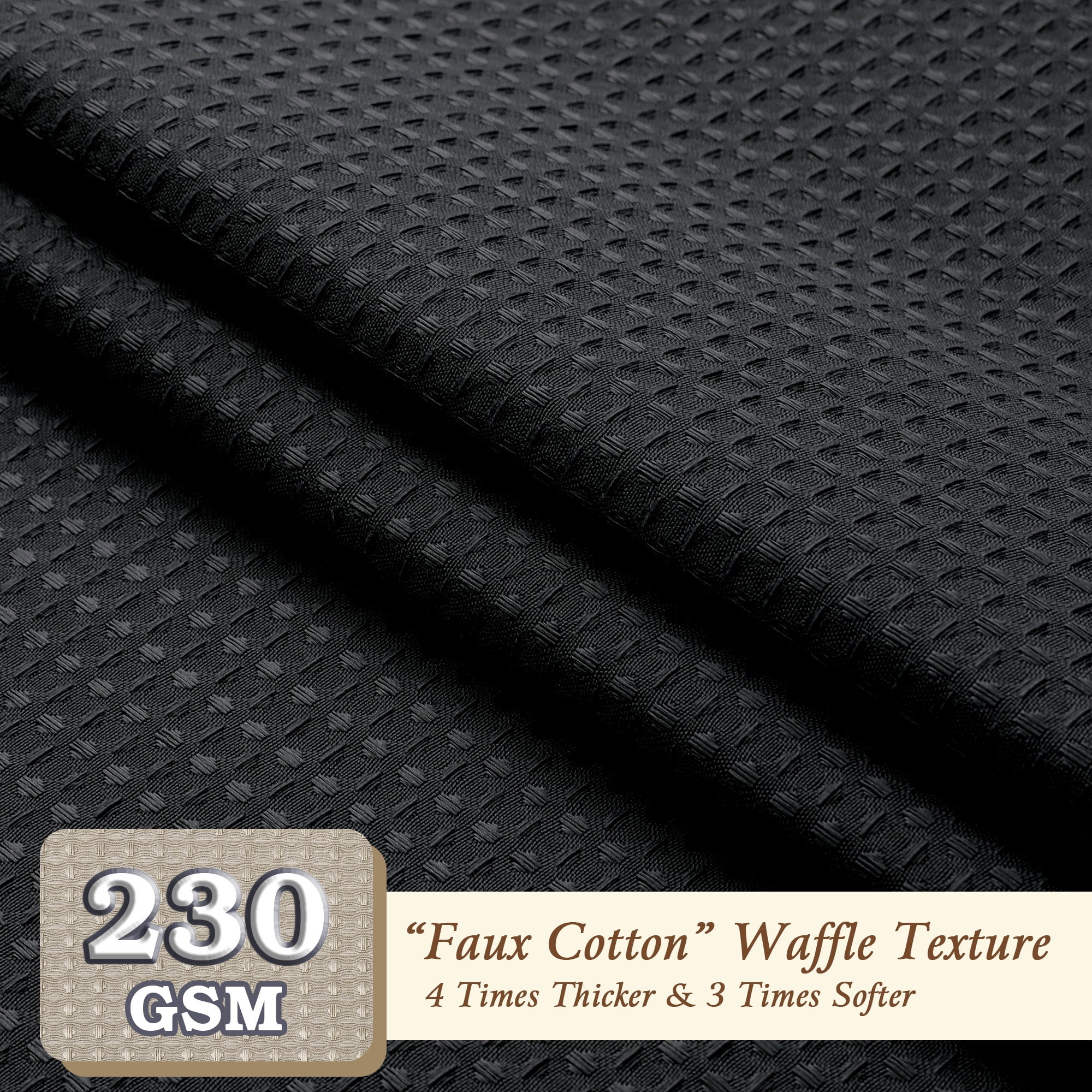 OVZME Black Extra Long Waffle Textured Cloth Shower Curtain - 96 Inch Long Hotel Luxury Heavy Duty Soft Fabric Shower Curtains for Bathroom, 72"Wx96"H, Black