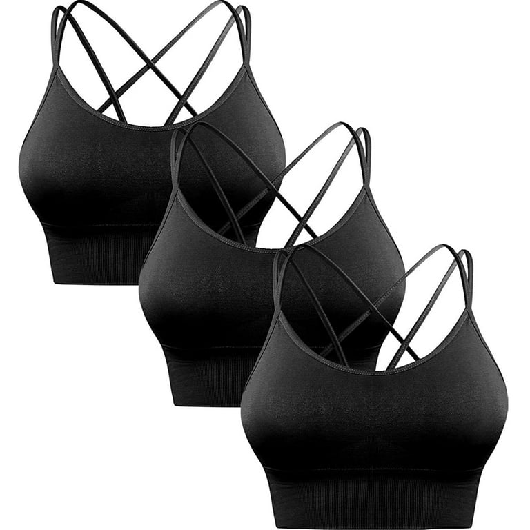 Elbourn Strappy Sports Bra for Women Sexy Crisscross Back Light Support  Yoga Bra with Removable Cups 3 Pack 